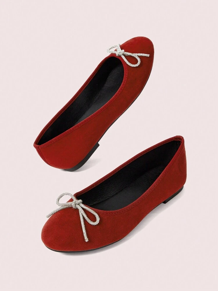 CUCCOO DOLLMOD Zapatos de mujer tipo bailarina con lazo rojo y puntera redonda, lindos zapatos casuales, elegantes, para el trabajo, viajar, fiesta, cita, boda y ocasiones especiales