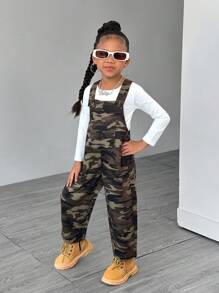 SHEIN Young/Toddler Girls' Casual Autumn Jumpsuit, Suitable For Everyday Wear