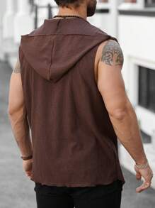 Manfinity RSRT 男士纯色无袖抽绳连帽衫，休闲简约风格 - 棕色 - 查看 2