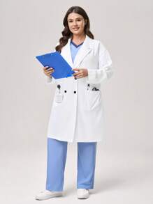 TaskEZ Damen Laborkittel in Große Größen / Langarm Revers-Kragen, einfarbig - Weiss - Übersicht 4