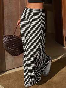 DAZY Jupe droite blocs de couleurs rayée style bohème pour vacances à la plage pour femmes