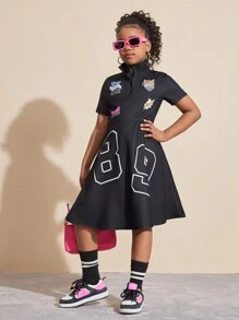 SHEIN Girls Printed Front A-Line Dress, Fashion Spring/Summer