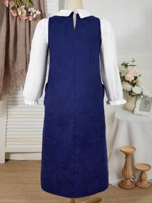 Set de 2 piezas: Blusa de manga larga con cuello y vestido para niñas preadolescentes - Azul Marino - Ver 2