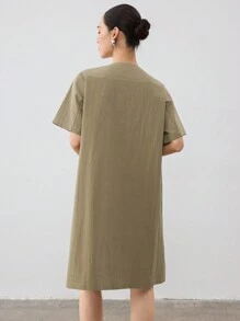 Dazy-Less Vestido de verão feminino estilo reto, estilo casual, com bolsos grandes e comprimento médio - Verde de Exercício - Ver 5