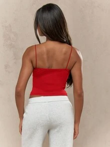 MISSGUIDED 无缝罗纹裁剪束腰上衣薄肩带夏季节日俱乐部派对Cami基本款必备合身背心运动舞蹈锻炼瑜伽 - 紅色 - 查看 2
