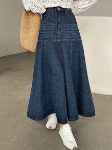 DAZY Women's Casual Denim Skirt With Pockets, A-Line,Back To School Clothes Jeans Skirt - Dark Wash - View 6