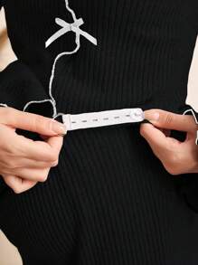 SHEIN 2pcs Maternity Bow Decor Flare Sleeve Blouse & Pants Sets - Black - View 3