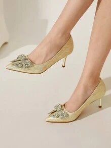 CUCCOO CHICEST Giày cao gót cưới kiểu Pháp dành cho phụ nữ, giày thiết kế mới cho váy cưới và phù dâu, đính pha lê - Bạc - Xem 1