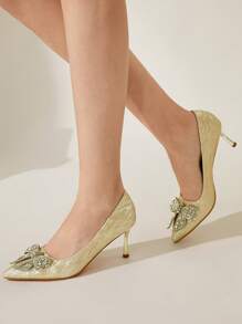 CUCCOO CHICEST Giày cao gót cưới kiểu Pháp dành cho phụ nữ, giày thiết kế mới cho váy cưới và phù dâu, đính pha lê - Bạc - Xem 2