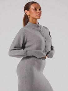 MUSERA Suéter con botones tejido para un brunch casual y elegante de primavera - Gris Claro - Ver 3