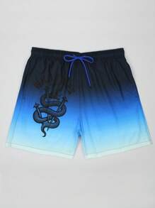 Manfinity Swimmode Men's Gradient Snake Print Drawstring Waist Beach Shorts Men Swim Trunks