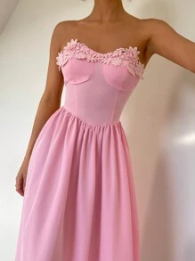 Chiquease Sleeveless Floral Lace Patchwork A-Line Midi Dress