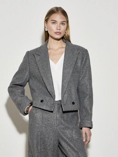 AiiRZ Professional Oversized Cropped Blazer Business Suit Jacket Double-Breasted Office Wear Interview Workwear Winter Fall Fashion Contemporary Modern