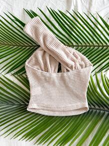 Soleia 女士度假镂空露背短款上衣，休闲夏日 - 杏色 - 查看 2