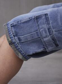 Manfinity Homme Plus Size Men's Cargo Pocket Wide Leg Casual Denim Shorts - Medium Wash - View 4