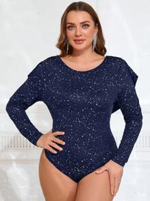 SHEIN Frenchy Plus Size Minimalist Fashion Casual Everyday Bodysuit - Navy Blue - View 3