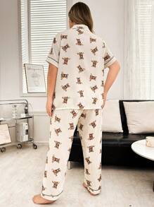 Set aus Top mit kurzen Ärmeln und Hose mit niedlichem Bären-Aufdruck - Aprikosenfarben - Übersicht 2