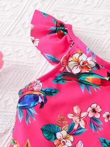 SHEIN Young Girls' Ruffle Trim One-Piece Swimsuit - Red - View 4