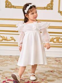 SHEIN Baby Girl Cute Layered Off Shoulder Palazzo Midi Dress - White - View 2