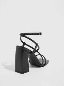 CUCCOO SZL Black Strap Combination Ankle Strap Square Toe Chunky High Heel Sandals, Fashionable For Commuting, Date Night, Party, Formal Occasions Spring Shoes Spring Break Easter Prom Heels - Black - View 9