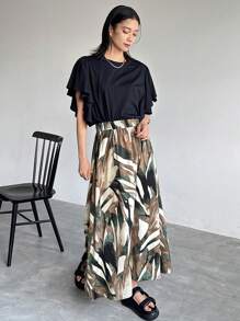 FRIFUL Women High Waist Long Floral Print Skirt, Vacation Style Summer Clothing