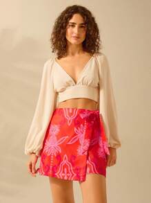 CAJUNI Women's Holiday Casual Summer Boho Tropical Pineapple Plant Print Beach Cover-Up Skirt