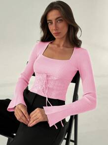 Aloruh Women's Casual Simple Solid Color Fitted Spring Sweater