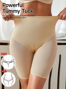 Wedding Solid Color High Waist Seamless Tummy Shaping Shorts - Apricot - View 3