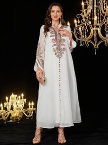 Al Najma Vestido elegante y lujoso personalizado para mujeres, con bordados y cuentas, Modesto kaftan
