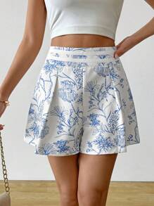 Breezaya Women Versatile Printed Shorts, Suitable For All Seasons - Blue and White - View 1