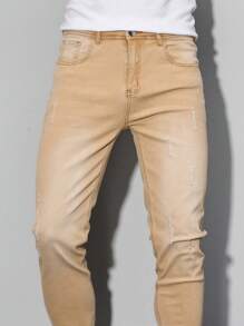 Manfinity Homme Men's Pocket Simple Slim-Fit Casual Jeans, Daily Wear - Khaki - View 8