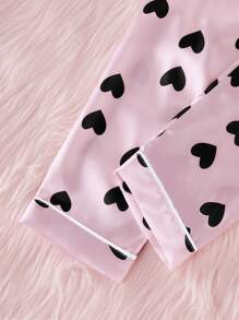 2 件圣诞心形图案女童休闲柔软面料长袖睡衣套装