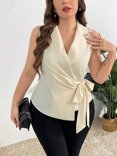 Firerie 大码优雅通勤职场别致度假精致下午茶微性感约会音乐会派对INS时尚风格复古校园海滩写真女士春夏简约优雅工作裹身领带背心无袖毕业、返校、教师秋冬女士