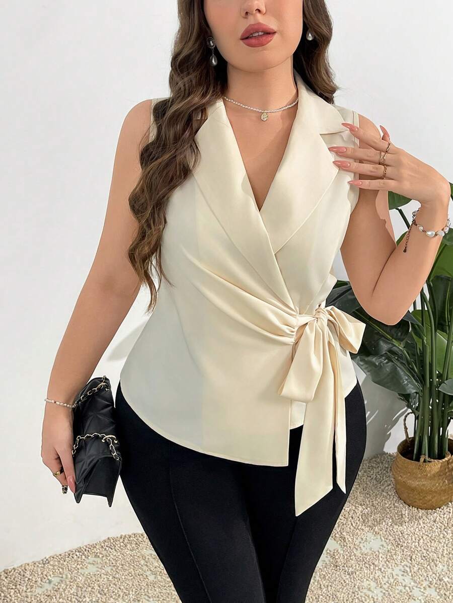 Firerie Áo vest buộc dây cổ điển, lịch sự, sang trọng, đi làm, đi chơi, kỳ nghỉ, trà chiều, hẹn hò, tiệc hòa nhạc, hơi gợi cảm, phong cách thời trang INS, cổ điển, bãi biển, ảnh, tốt nghiệp, trở lại trường, giáo viên, dành cho phụ nữ vào mùa thu/đông - Màu be - Xem 1