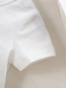 Newborn Baby Boy 4-Piece Summer Outfit Set, Including: 1pc Yellow Retro Print Short Sleeve Knit Top, Adjustable Waist Pants, Hat, And Foot Covers, Suitable For 1-9 Months Infants, Great For Daily Casual Wear And Outdoor Activities - White - View 6