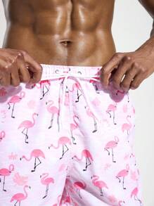 Surfspeed Men's Flamingo Print Drawstring Waist Beach Shorts Men Swim Trunks - Multicolor - View 8