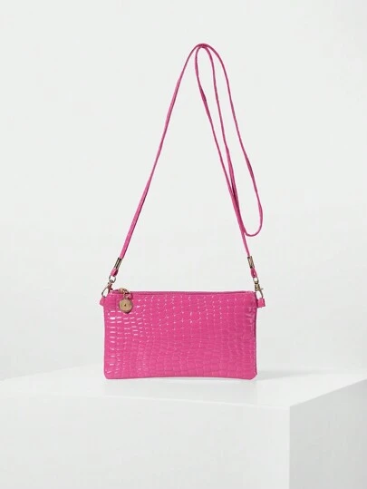 2023 Fashion Women's Crocodile Pattern Shoulder Crossbody Pink Bag, Mini Phone Coin Purse