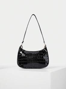 Fashionable Crocodile Grain Chain Shoulder Underarm Bag Winter Gifts - Black - View 5