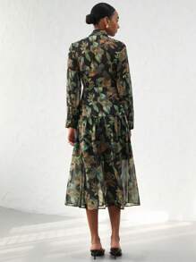 Aveloria Modichic Elegant Chiffon Contrast Color Floral Print Bowknot Waist Maxi Flared Dress For Women Fall Cloth For Women