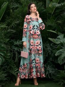 Al Najma Women's Ramadan Print Loose Elegant Casual Modest Kaftan - Green - View 1