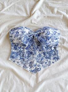 Soleia Blue & White Paisley Lace Camisole Top - Blue and White - View 4