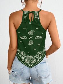 SHEIN VCAY 女士度假印花梭织背心，简约时尚休闲日常穿着，女士夏季装、沙滩装、复活节装、女士海滩装、春假装、度假装、音乐会装、狂欢节装、狂欢装、波西米亚风 - 綠色 - 查看 2