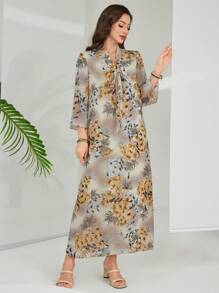 Mulvari Vestido elegante de longitud media con estampado floral y mangas 3/4 para mujer