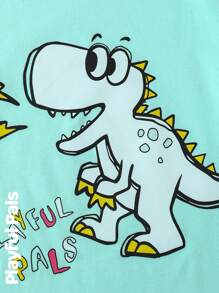 SHEIN 1 件男童休闲卡通恐龙印花短袖 T 恤 - 綠色 - 查看 7