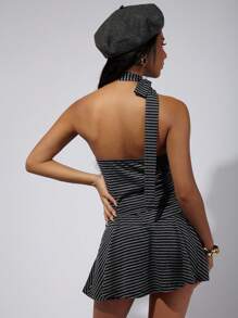 COSMINA Women's Striped Halter Casual Mini Dress