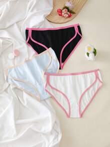 3pcs/Set Cotton Comfortable Slit Contrast Color Dopamine Cute Casual Fashion Girls Underwear, Pre-Teen - Multicolor - View 1