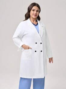 TaskEZ Damen Laborkittel in Große Größen / Langarm Revers-Kragen, einfarbig - Weiss - Übersicht 7