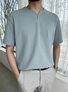 DAZY Camiseta de cuello en pico para hombres, ropa de otoño - Neblina azul - Ver 3