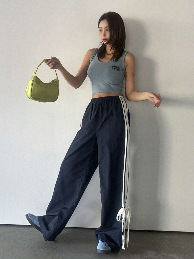 Women's Straight Leg Contrast Color Block Casual Pants