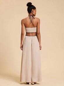 Travachic 女式露背吊带裙，休闲度假风格，女士度假装，度假背心裙，海滩度假装，热带度假女装，女士夏季装，背心裙，女士休闲连衣裙，女士度假装 - 杏色 - 查看 2